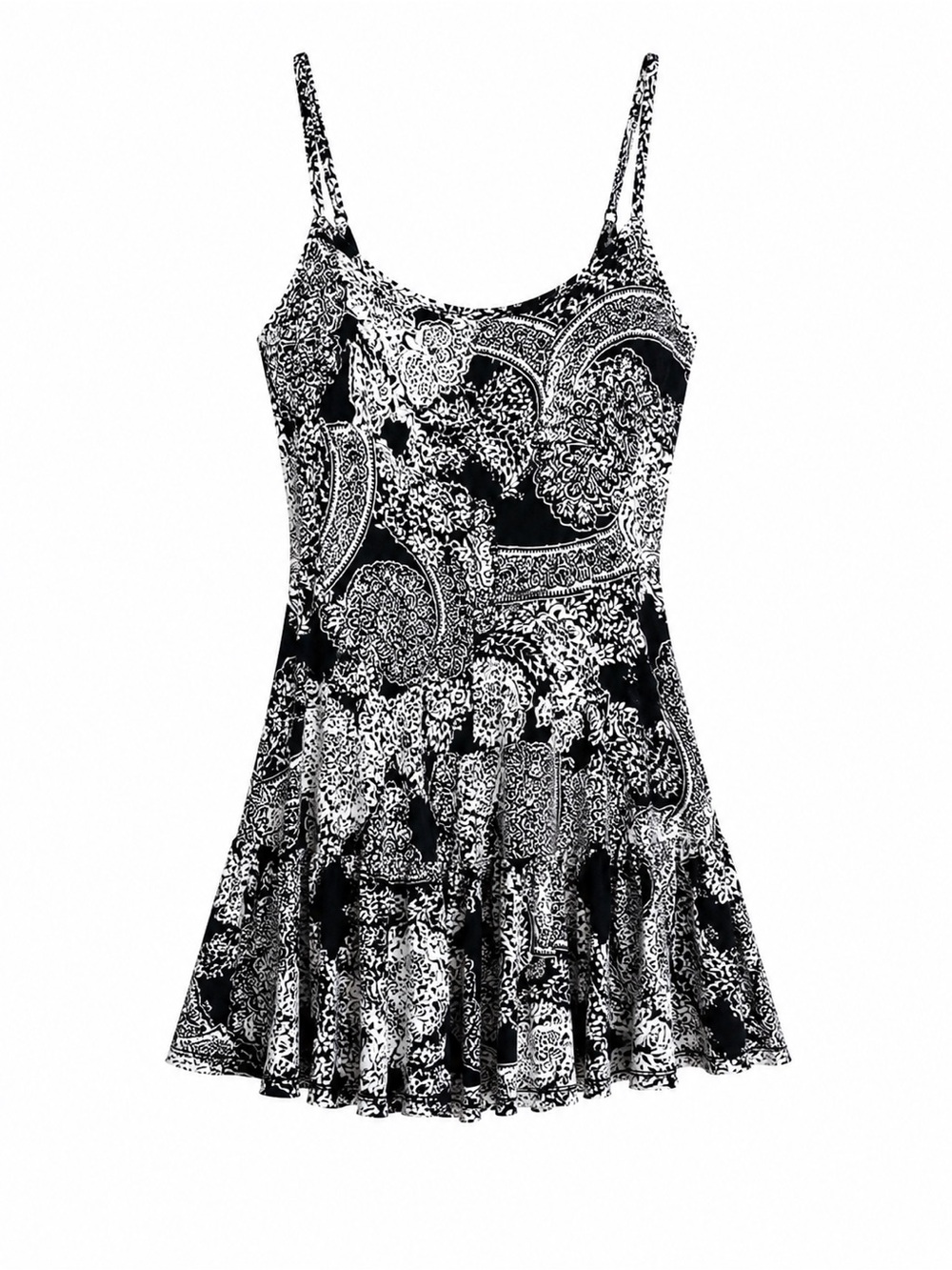 White House Black Market Black White Paisley Fit & Flare Dress Size 2